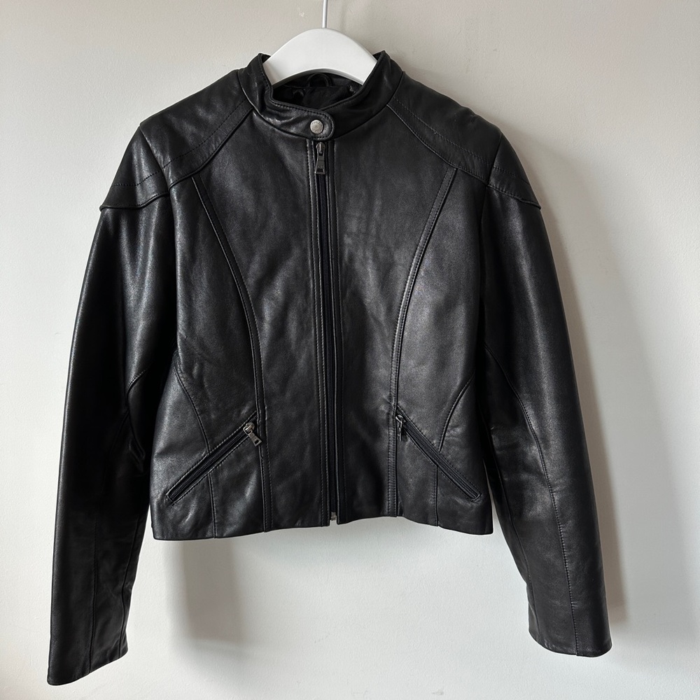 ENVY KNOLES & CARTER Black Italian Leather Moto Zip-up Jacket Size L